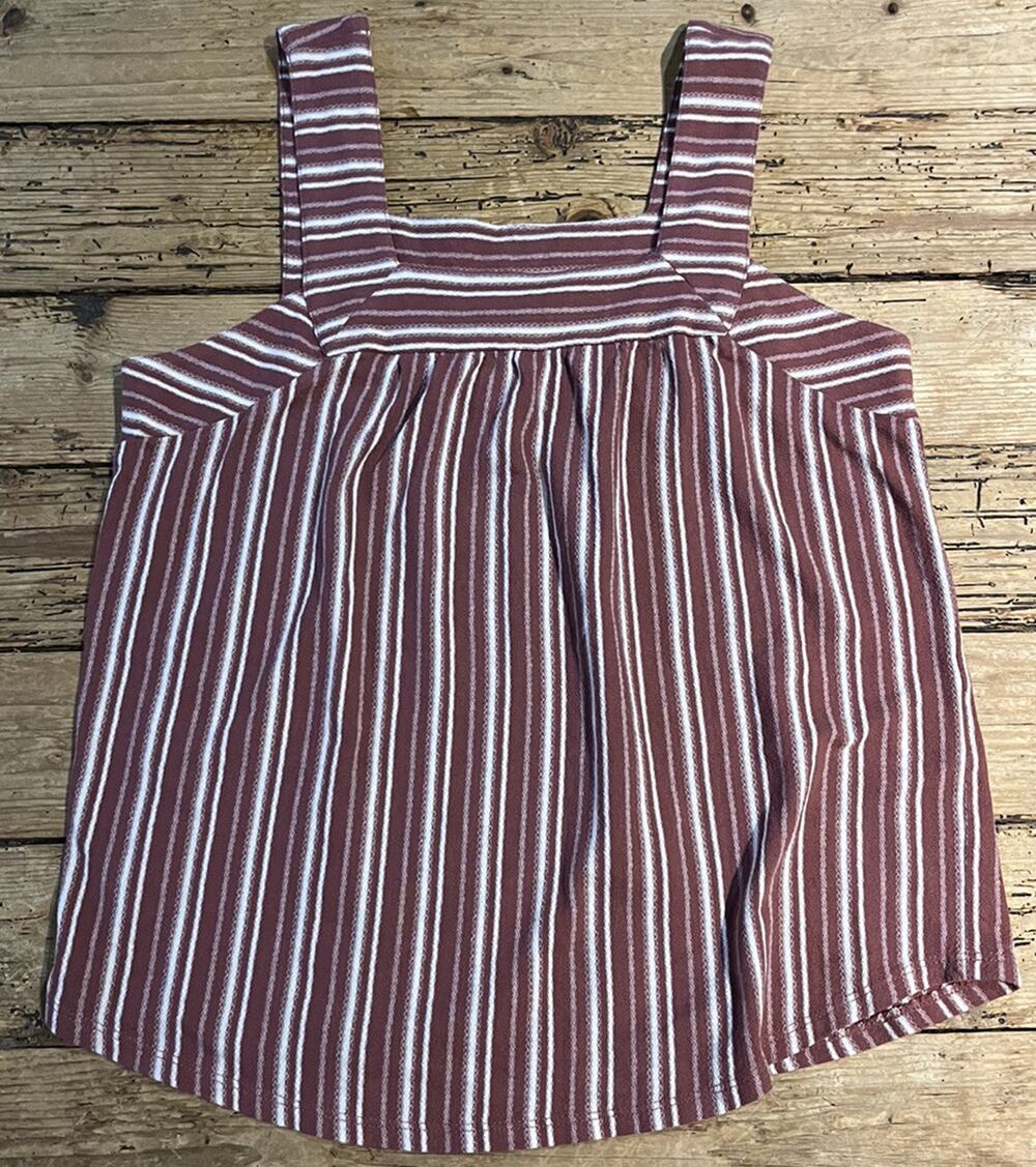 Lucky Brand Womens Size M Maroon White Striped Strap Blouse NWOT